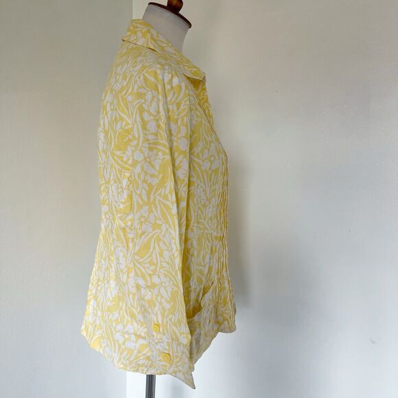Kim Rogers Size PXL Petite XL Jacket Blazer Yellow Floral Linen 100% Linen - Picture 11 of 16